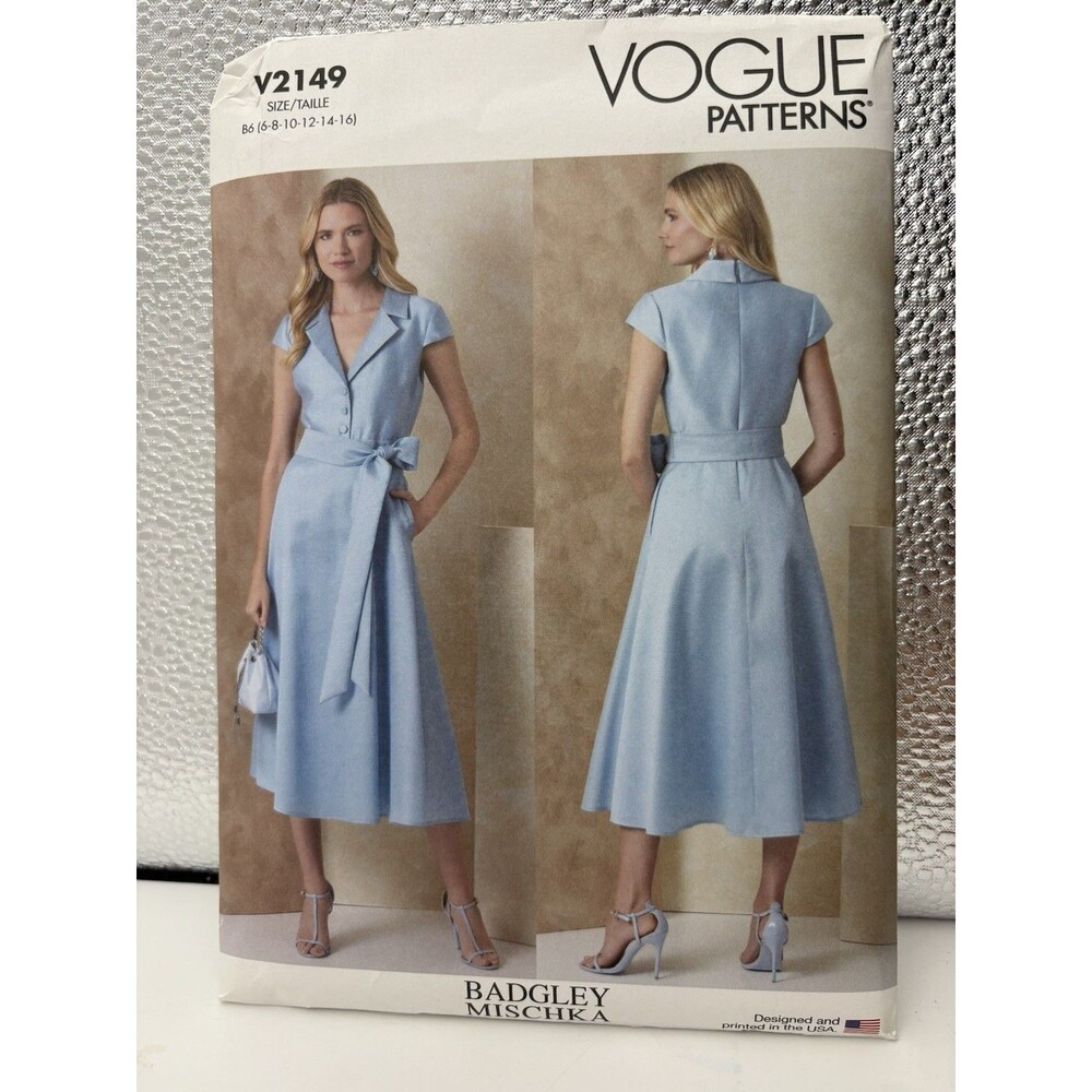 Vogue V2149 Badgley Mischka Midi Shirtdress Sewing Pattern Size 6-16
